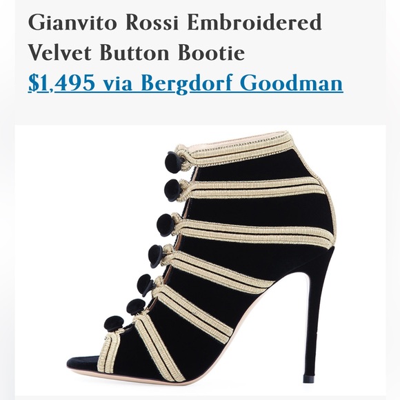 90% Off GIANVITO ROSSI Embroidered Black Velvet Button Bootie Womens 39 8 8.5 - Picture 4 of 17